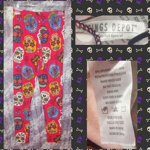 Leggings Depot Red/Multiclr Sugar Skulls Full Length Stretch Knit Leggings 1 Sz